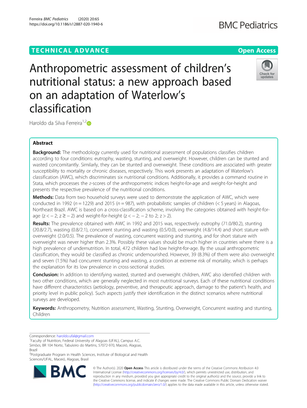 Anthropometric Assessment of Children's Nutritional Status