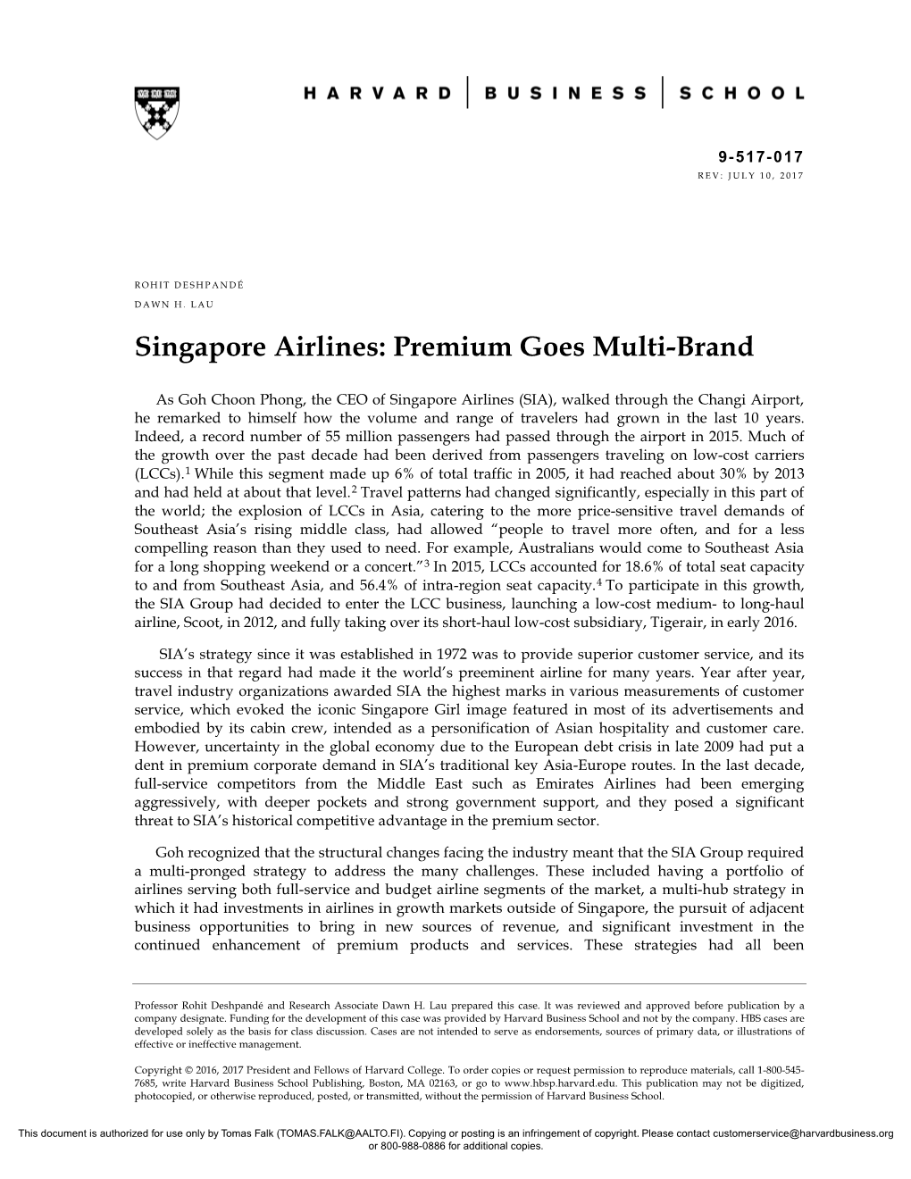 Singapore Airlines: Premium Goes Multi-Brand