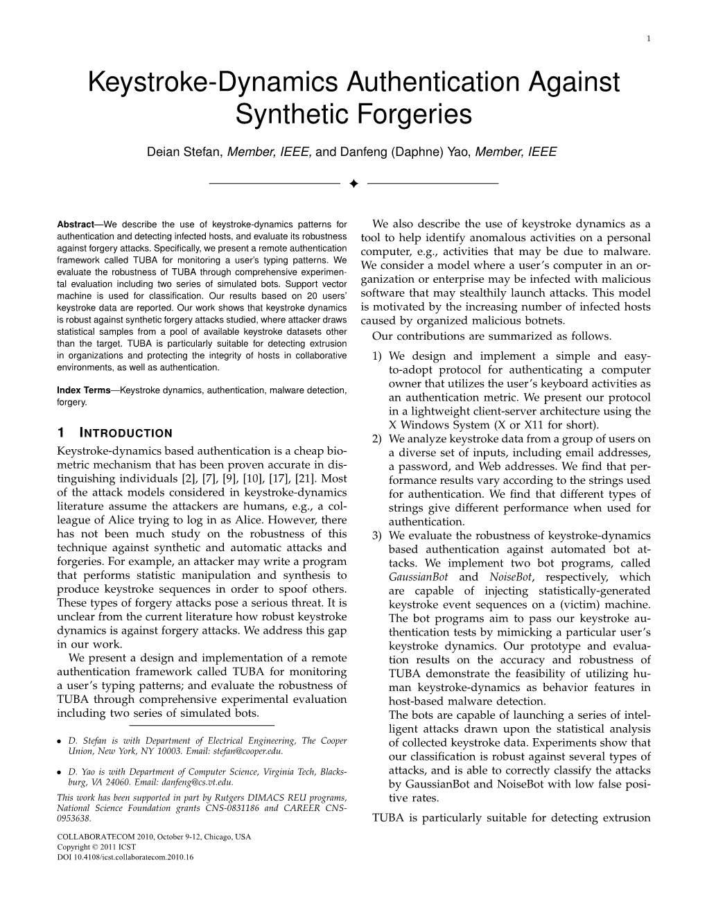 Keystroke-Dynamics Authentication Against Synthetic Forgeries