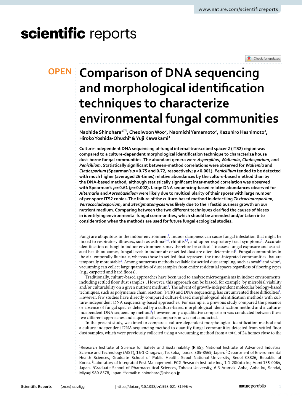 Comparison of DNA Sequencing and Morphological Identification