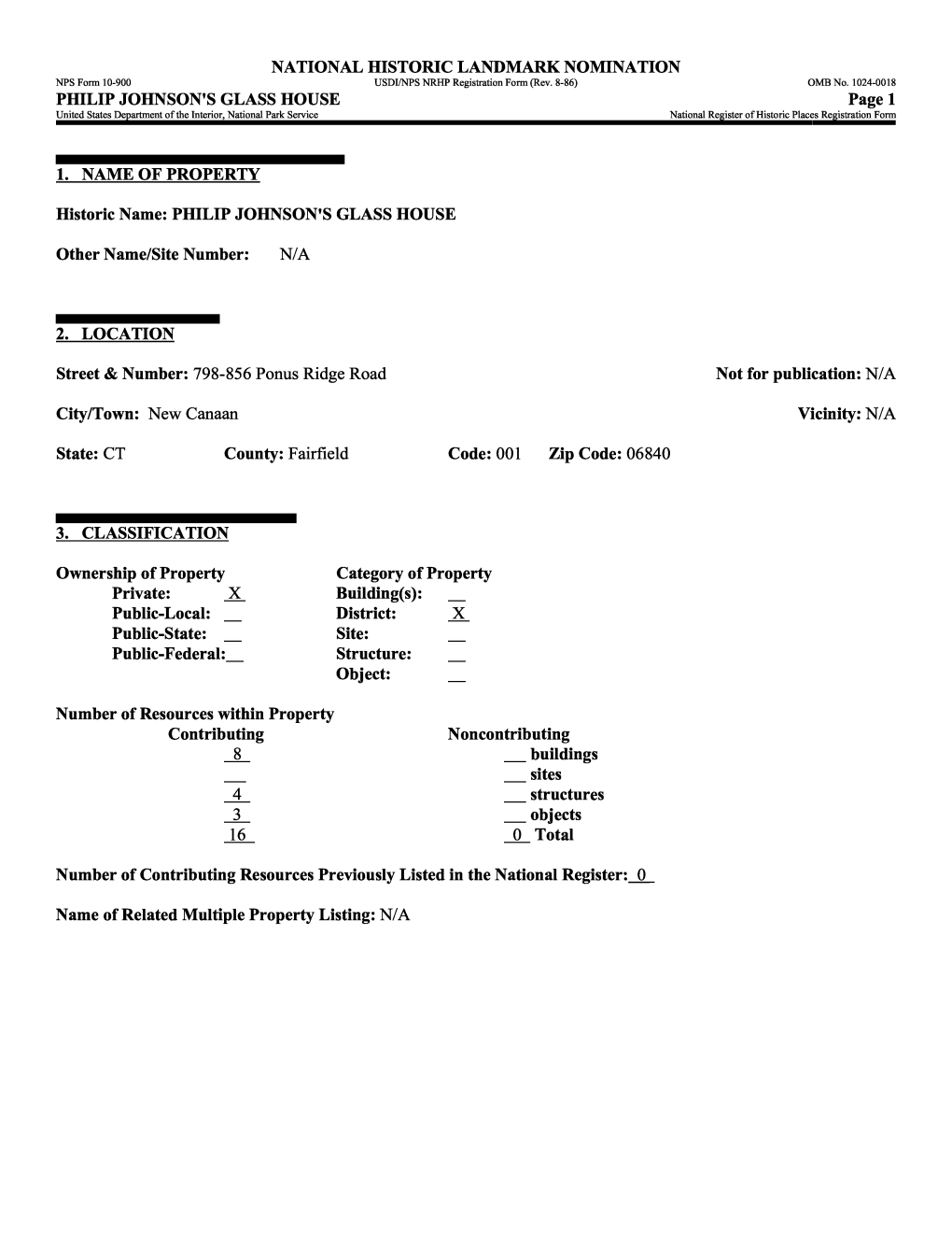 GLASS HOUSE Page 1 United States Department of the Interior, National Park Service______National Register of Historic Places Registration Form