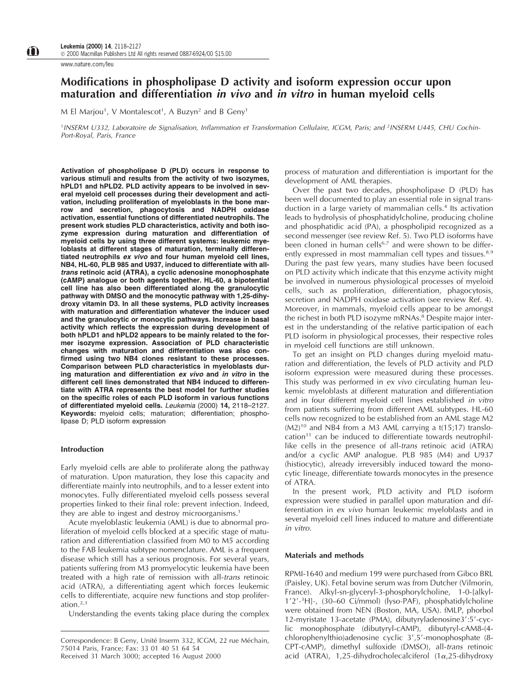 Modifications in Phospholipase D Activity and Isoform Expression