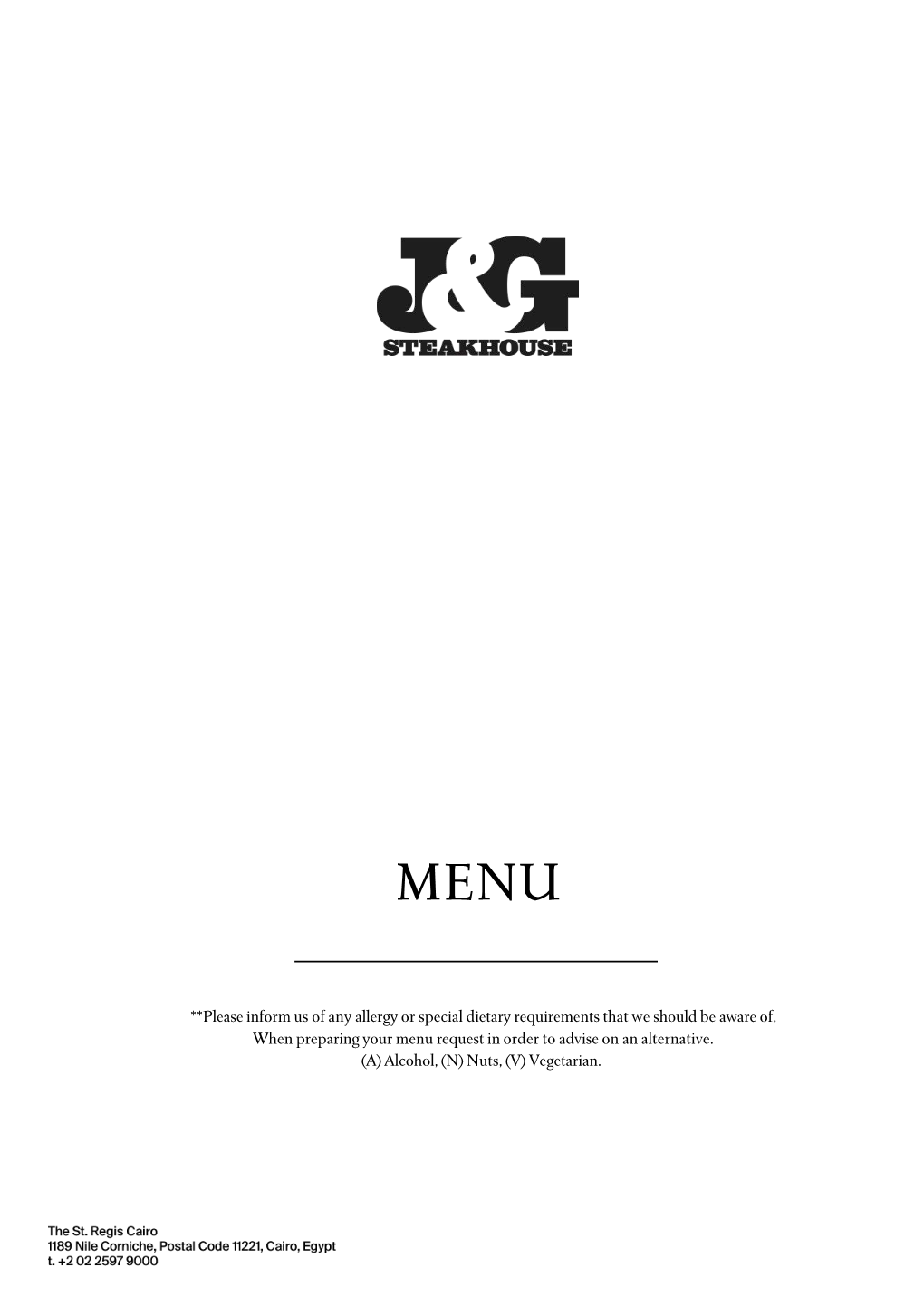 J&G Steakhouse Food & Wine Menu