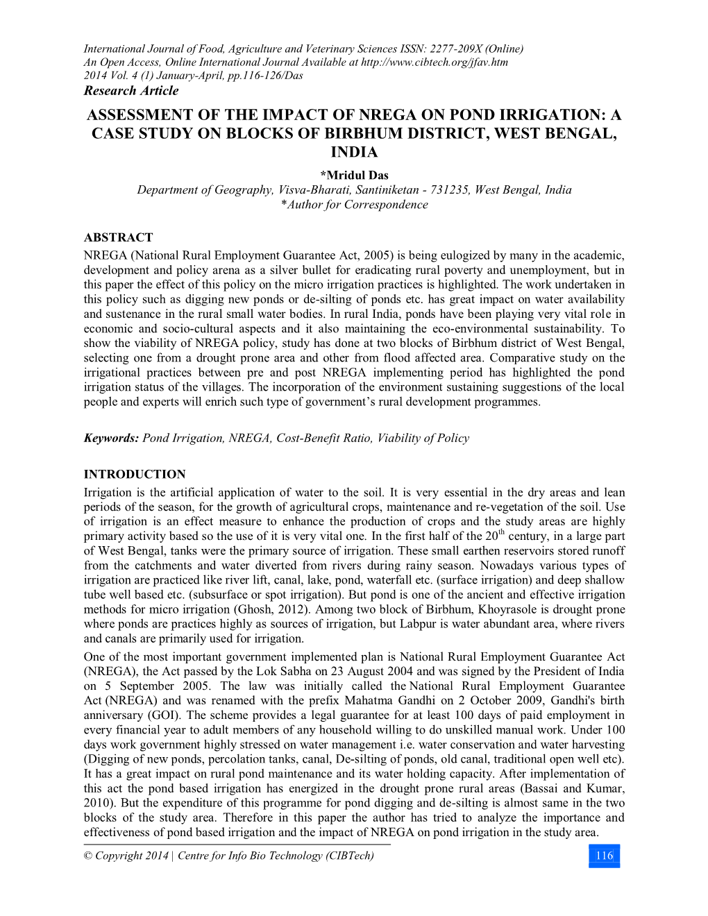 Assessment of the Impact of Nrega on Pond Irrigation