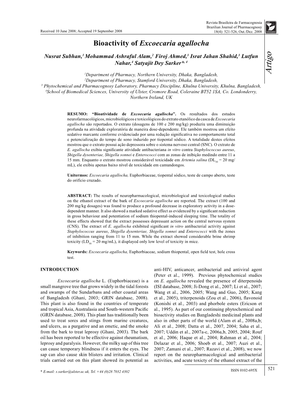 Bioactivity of Excoecaria Agallocha