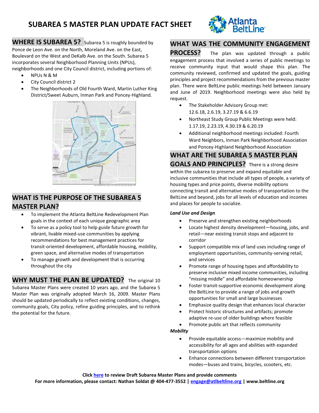 Subarea 5 Master Plan Update Fact Sheet