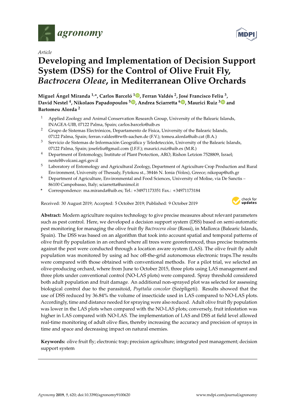 For the Control of Olive Fruit Fly, Bactrocera Oleae, in Mediterranean Olive Orchards