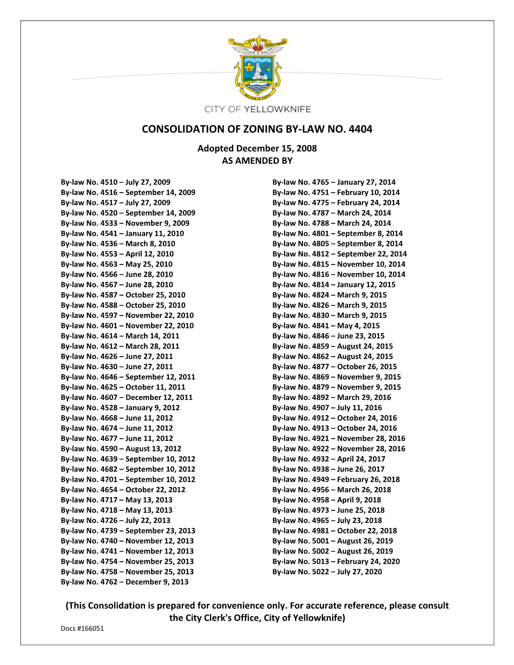 Consolidation of Zoning By-Law No. 4404