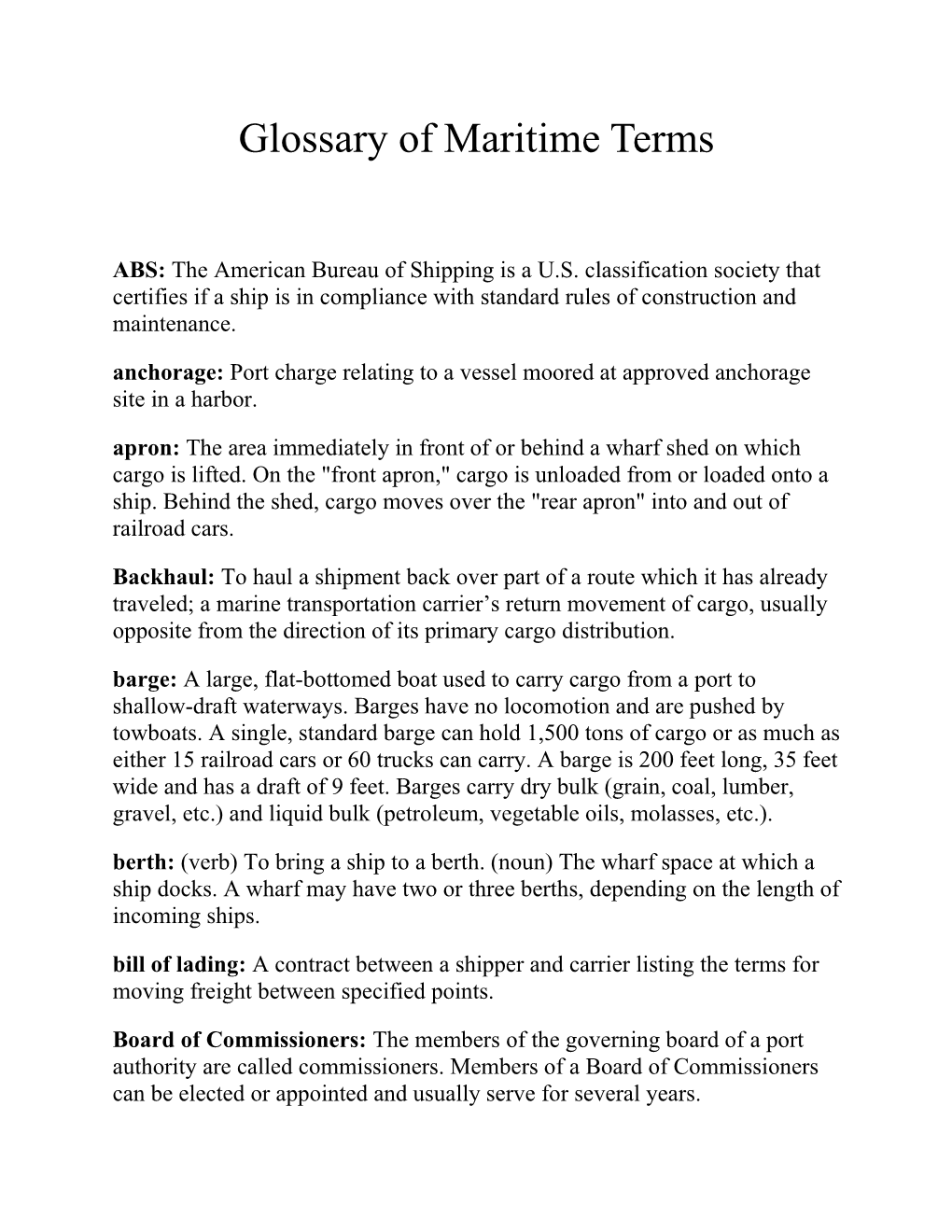 Glossary of Maritime Terms