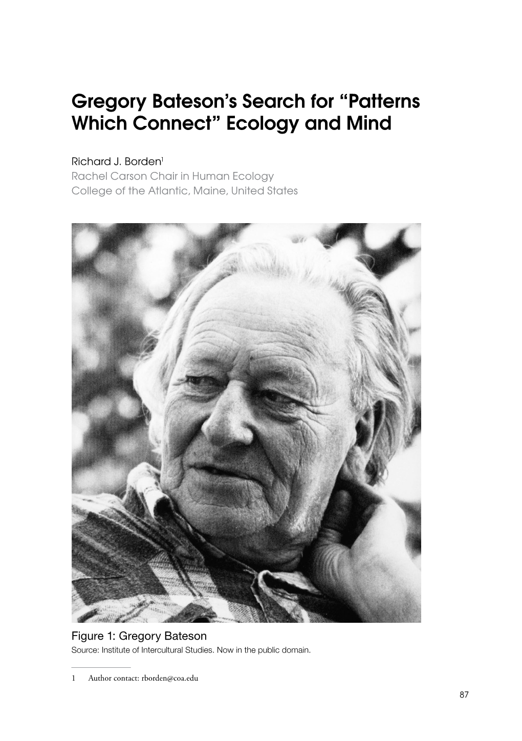 Gregory Bateson's Search for “Patterns Which Connect” Ecology