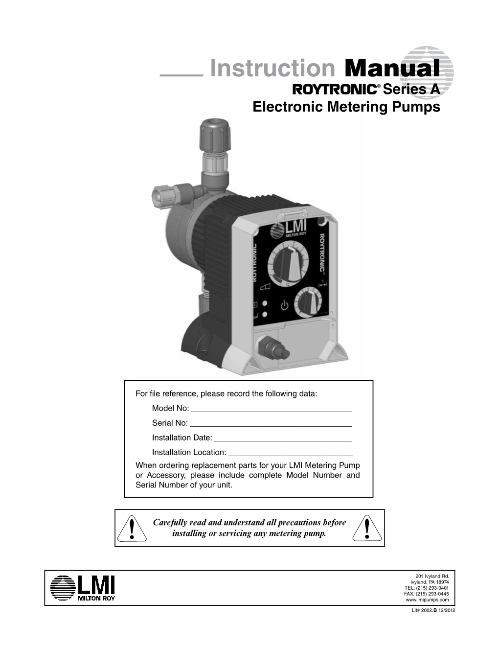 Instruction Manual ® Series a Electronic Metering Pumps