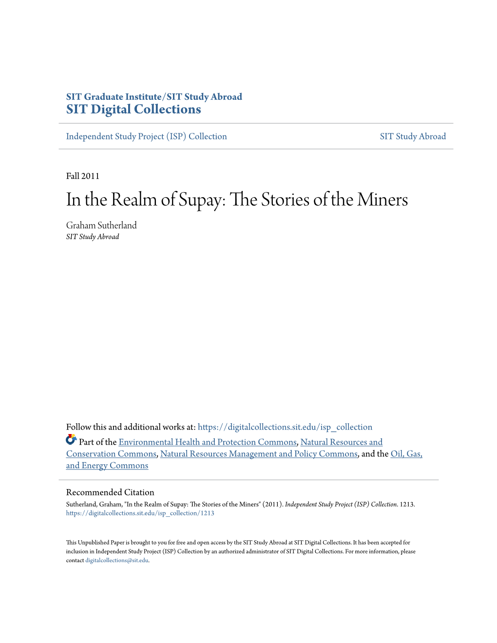 In the Realm of Supay: the Stories of the Miners