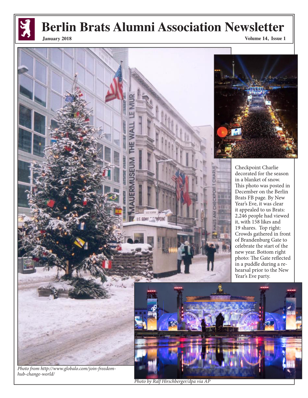 Berlin Brats Alumni Association Newsletter 1 Berlin Brats Alumni Association Newsletter January 2018 Volume 14, Issue 1