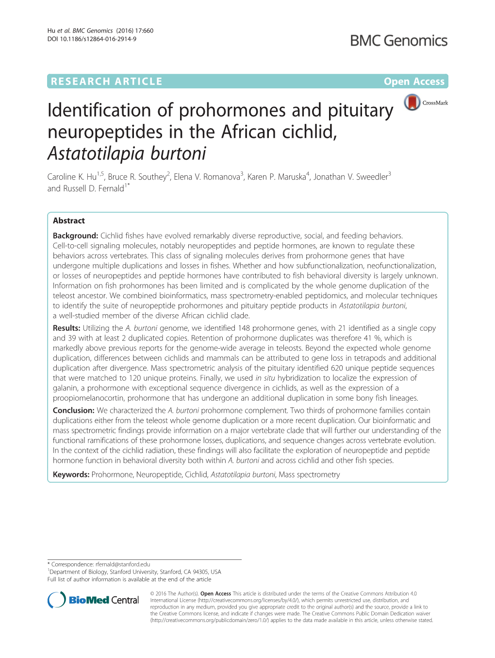 Identification of Prohormones and Pituitary Neuropeptides in the African Cichlid, Astatotilapia Burtoni