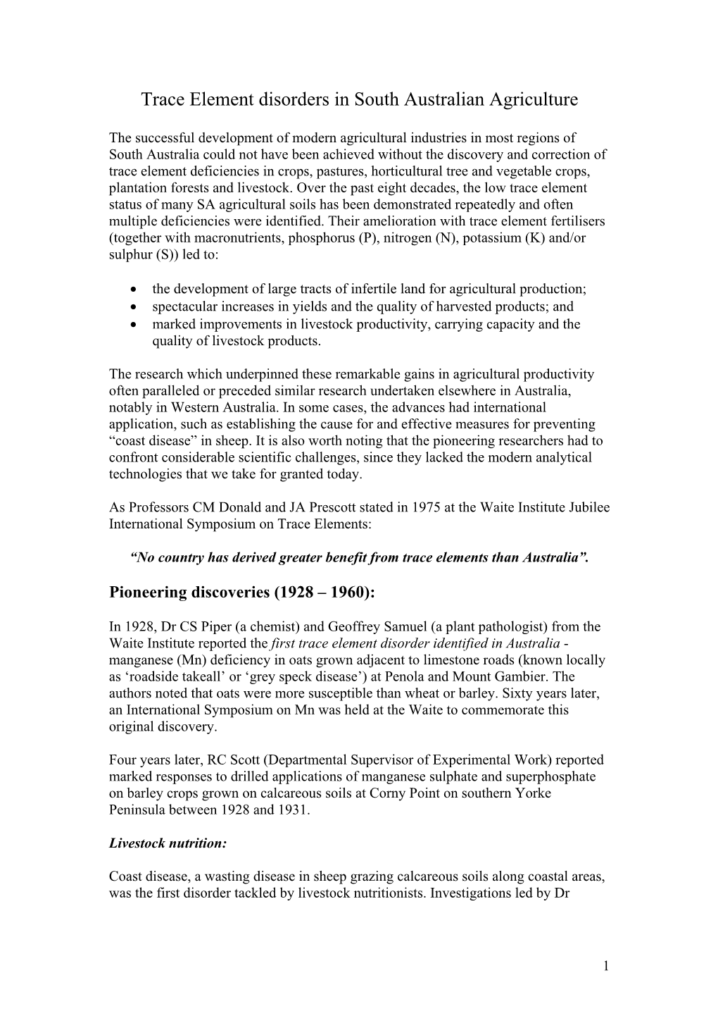 Trace Element Disorders in South Australian Agriculture