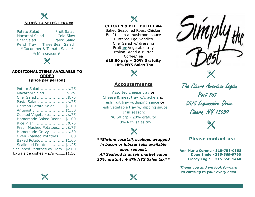 Menus for Simply the Best Catering