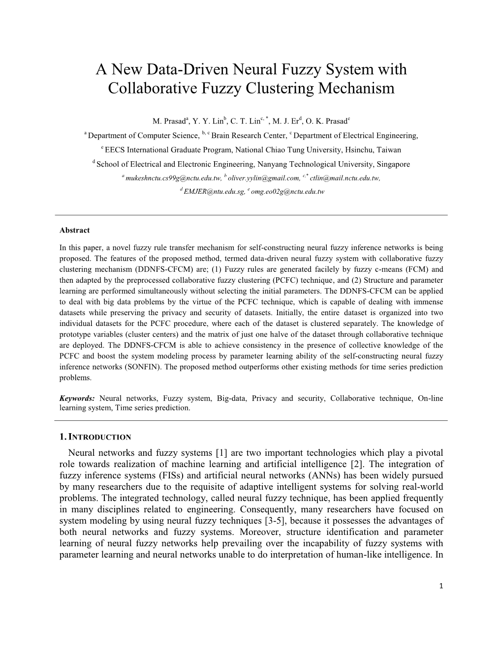 A New Data-Driven Neural Fuzzy System with Collaborative Fuzzy Clustering Mechanism