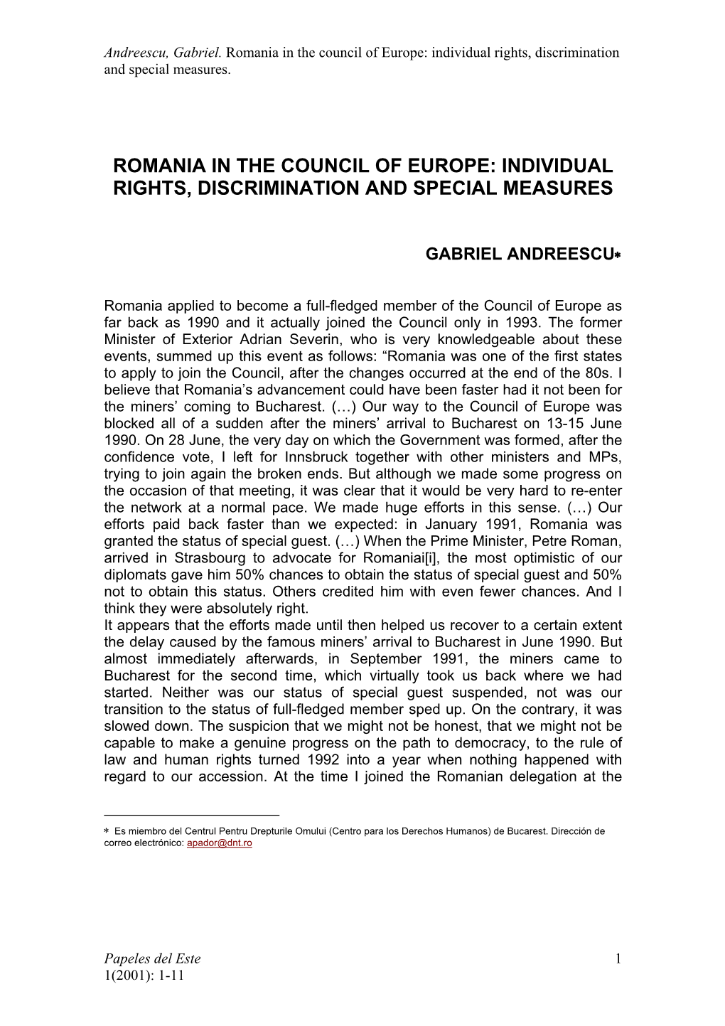 Individual Rights, Discrimination and Special Measures