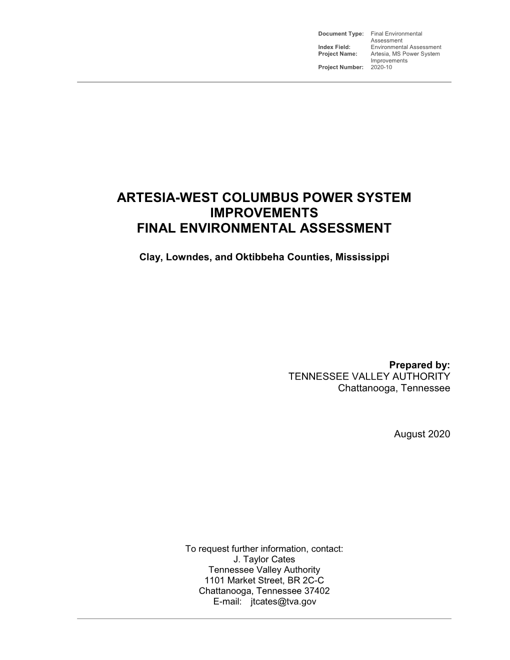 Artesia-West Columbus Power System Improvements Final Environmental Assessment