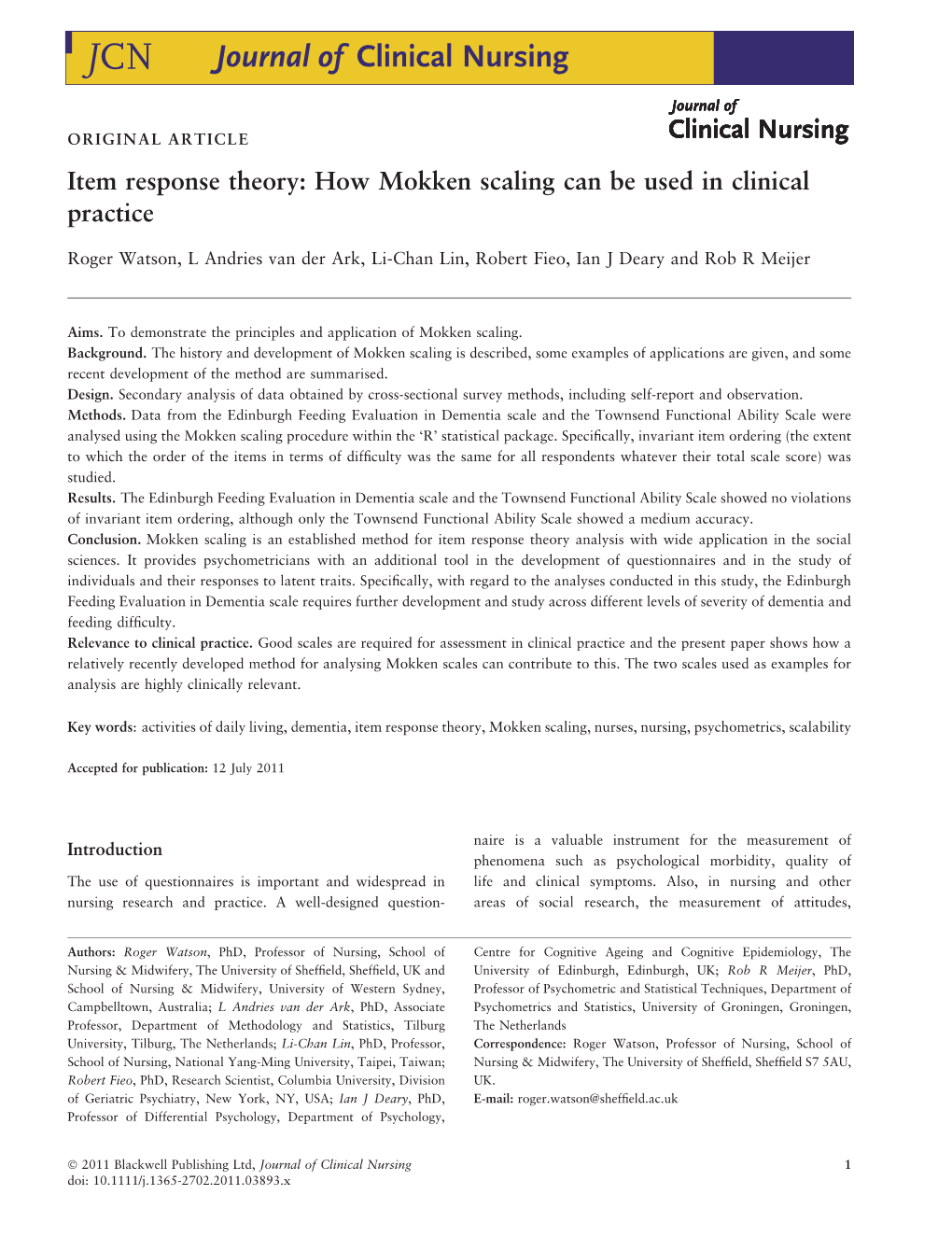 Item Response Theory: How Mokken Scaling Can Be Used in Clinical Practice