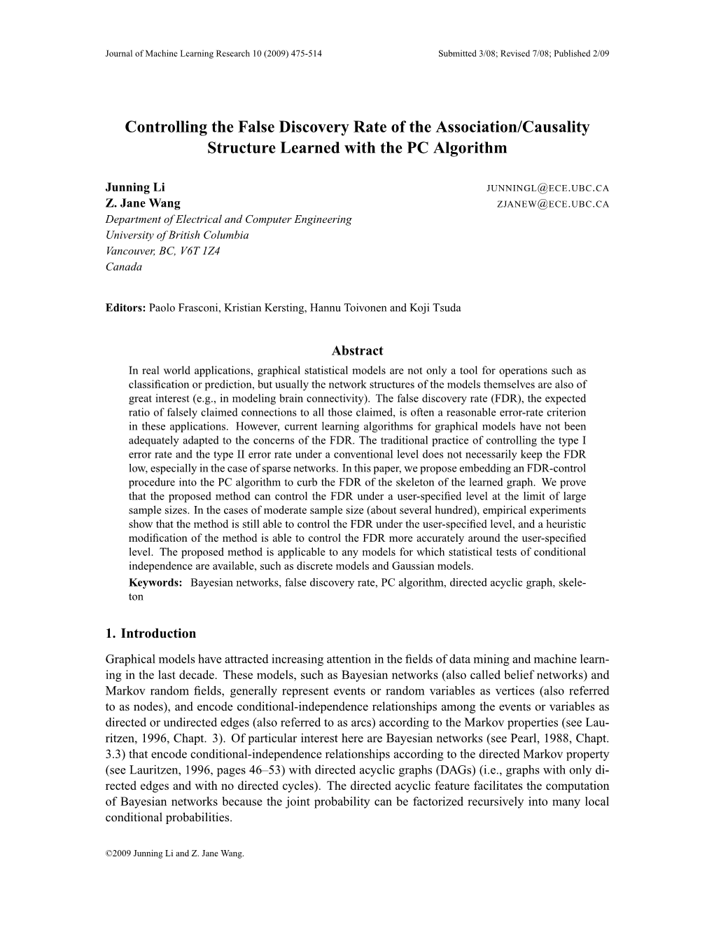 Controlling the False Discovery Rate of the Association/Causality Structure Learned with the PC Algorithm
