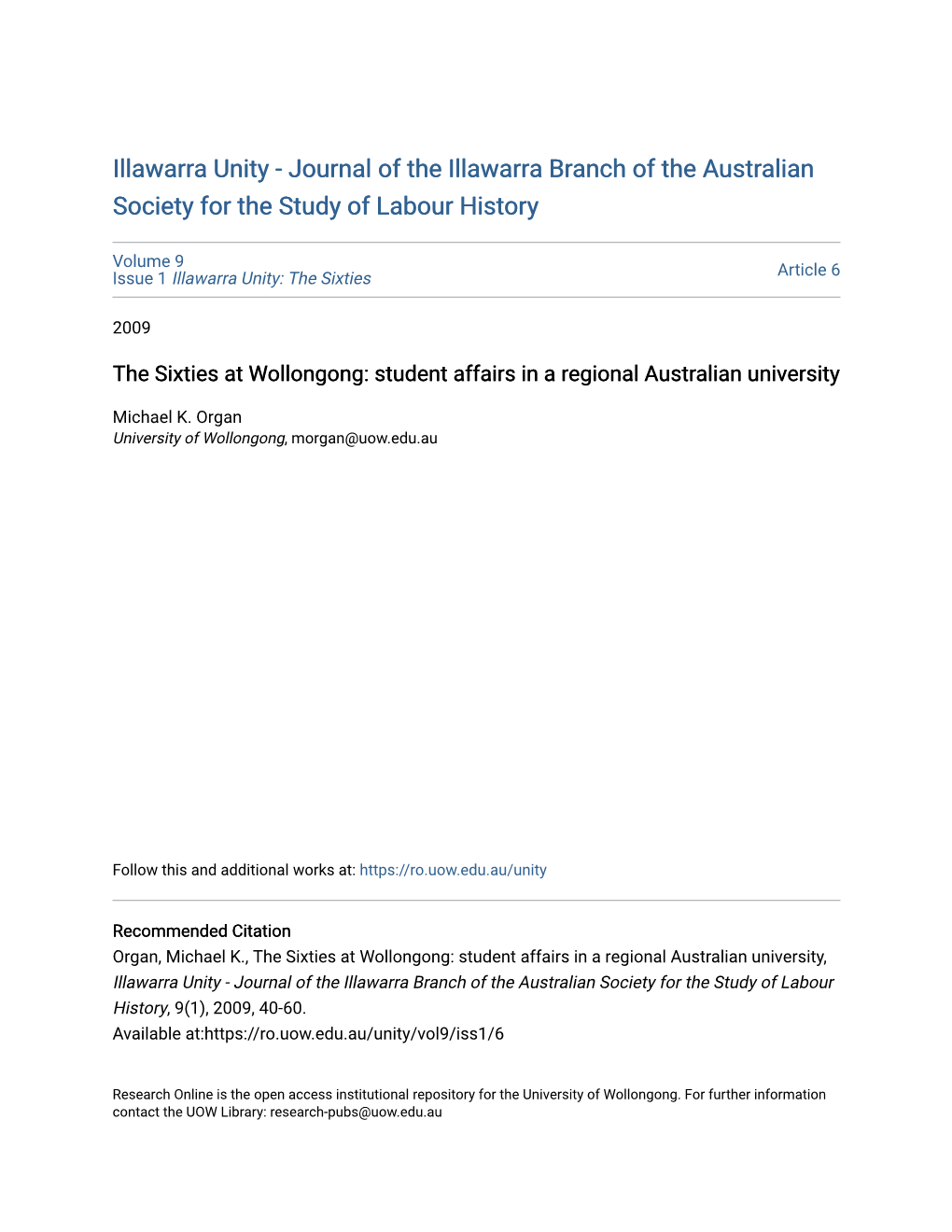 Student Affairs in a Regional Australian University