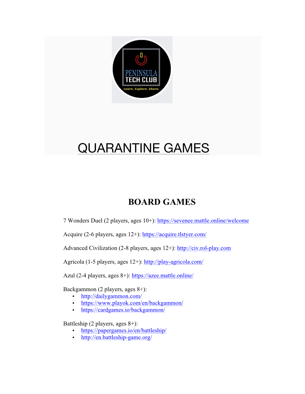 Quarantine Games