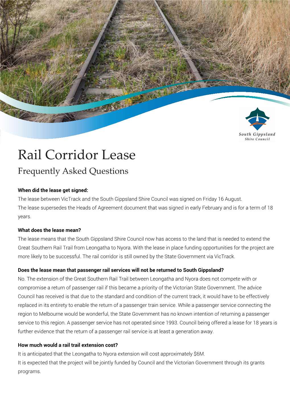 Rail Corridor Lease Frequently Asked Questions