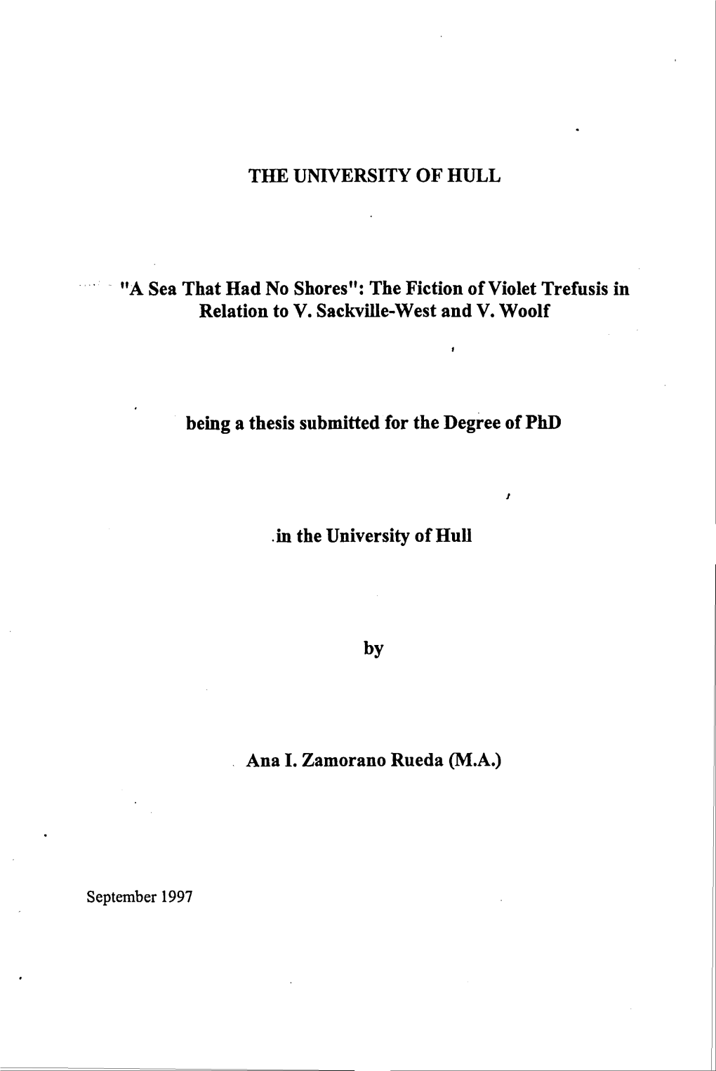 The Fiction of Violet Trefusis in Relation to V. Sackville-West and V