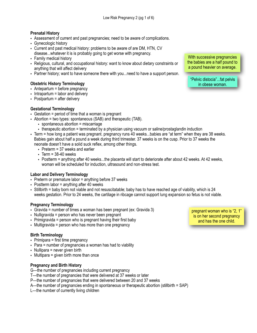 Low Risk Pregnancy 2 Notes