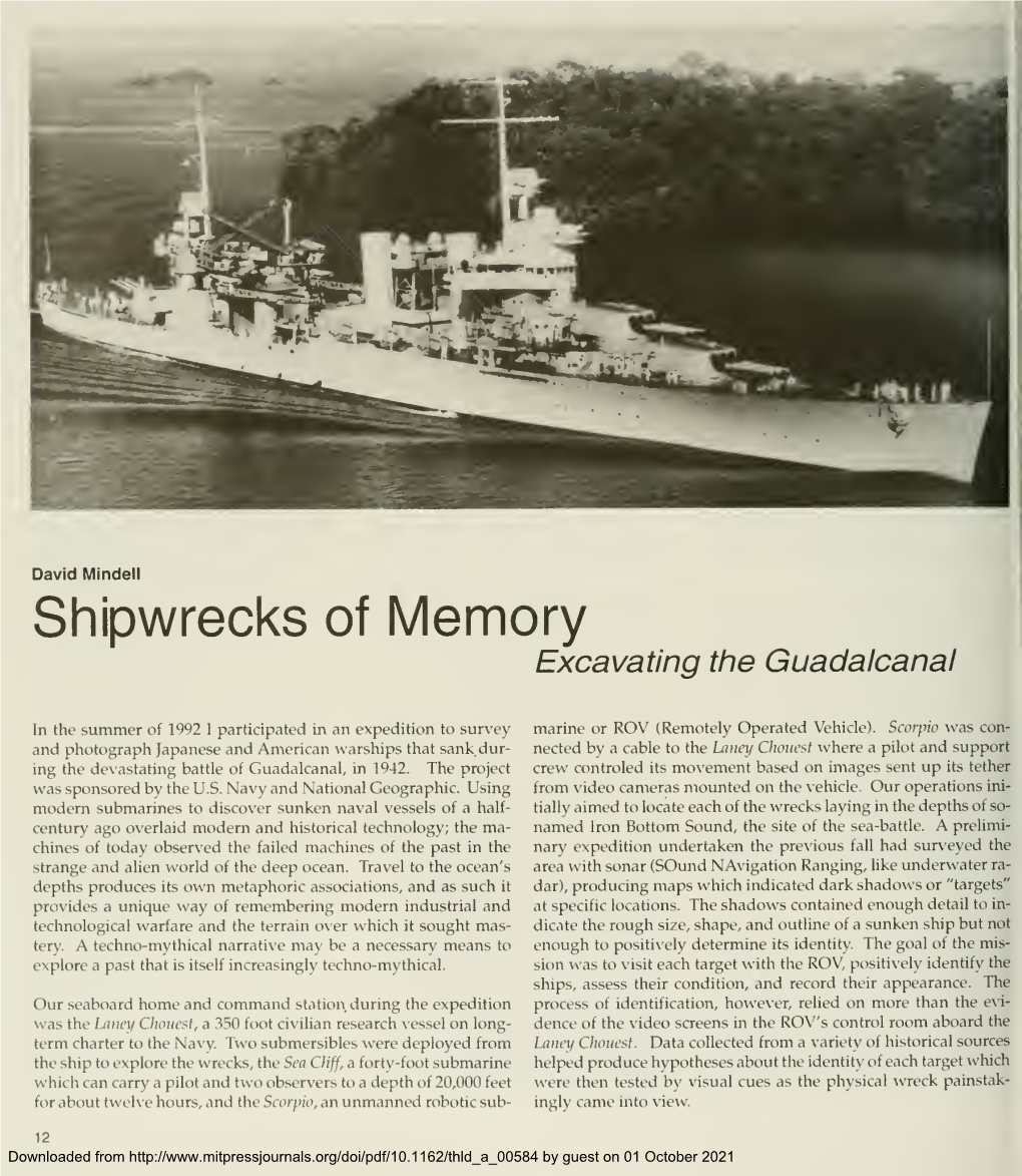 Shipwrecks of Memory Excavating the Guadalcanal
