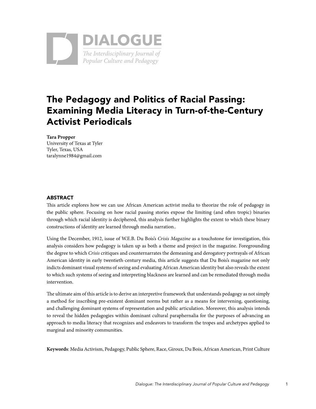 The Pedagogy and Politics of Racial Passing: Examining Media Literacy in Turn-Of-The-Century Activist Periodicals