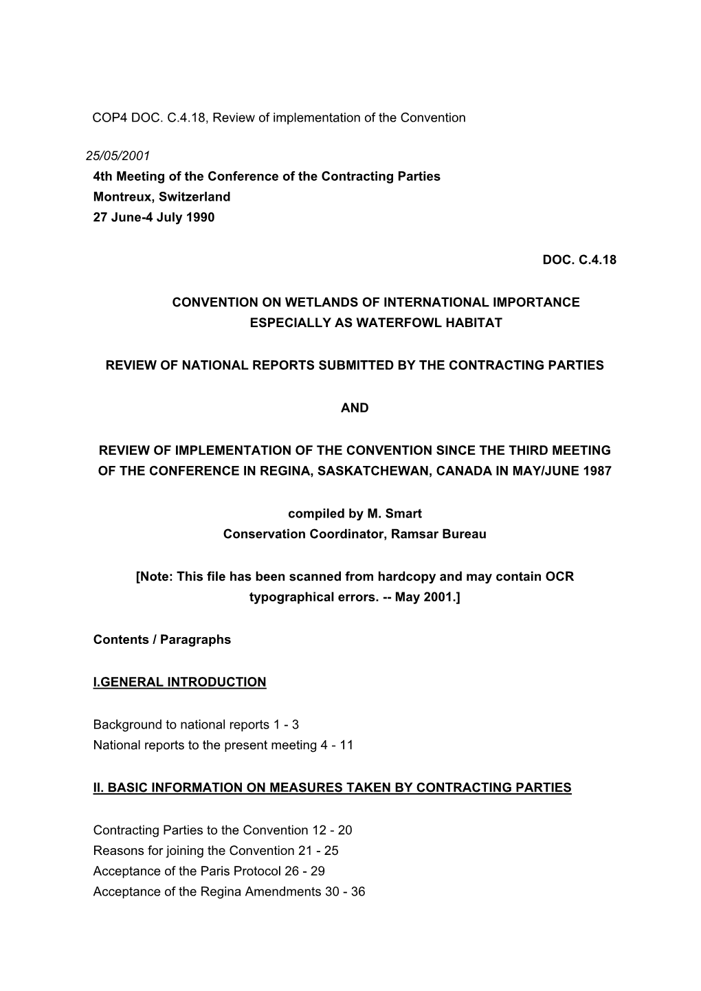 COP4 DOC. C.4.18, Review of Implementation of the Convention 25/05/2001 4Th Meeting of the Conference of the Contracting Parties