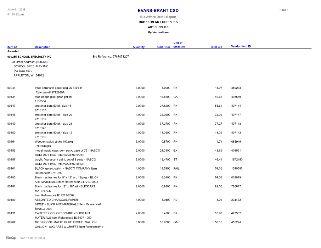 Bid Award Report