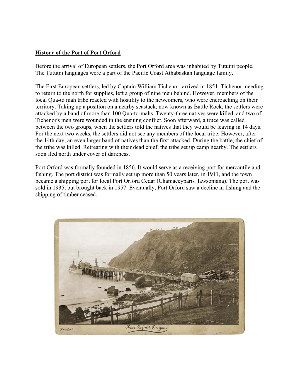 History of the Port of Port Orford