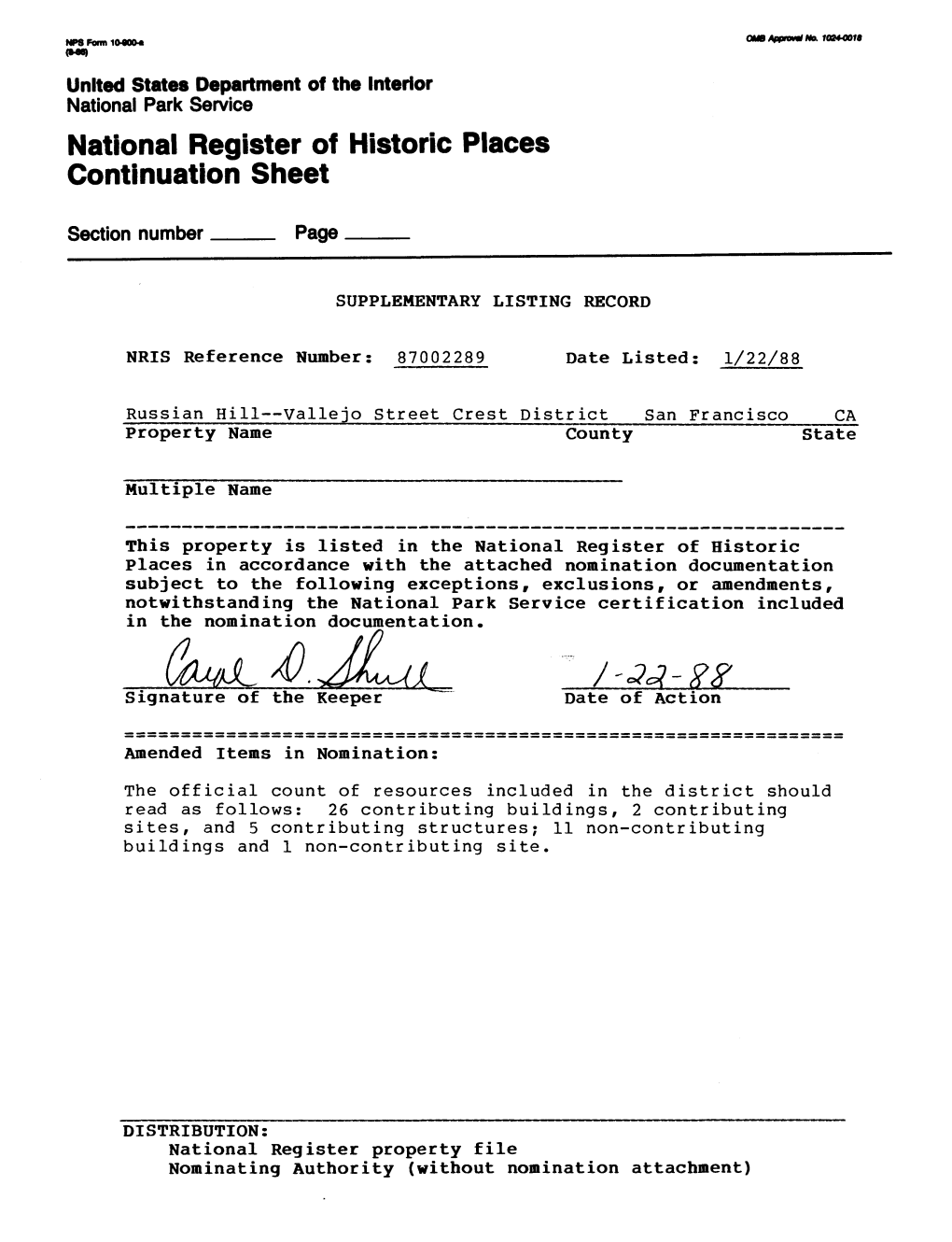 National Register of Historic Places Continuation Sheet