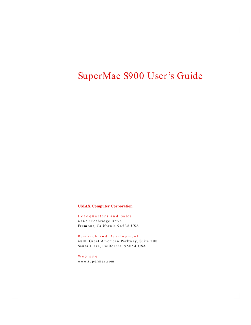 Supermac S900 User's Guide