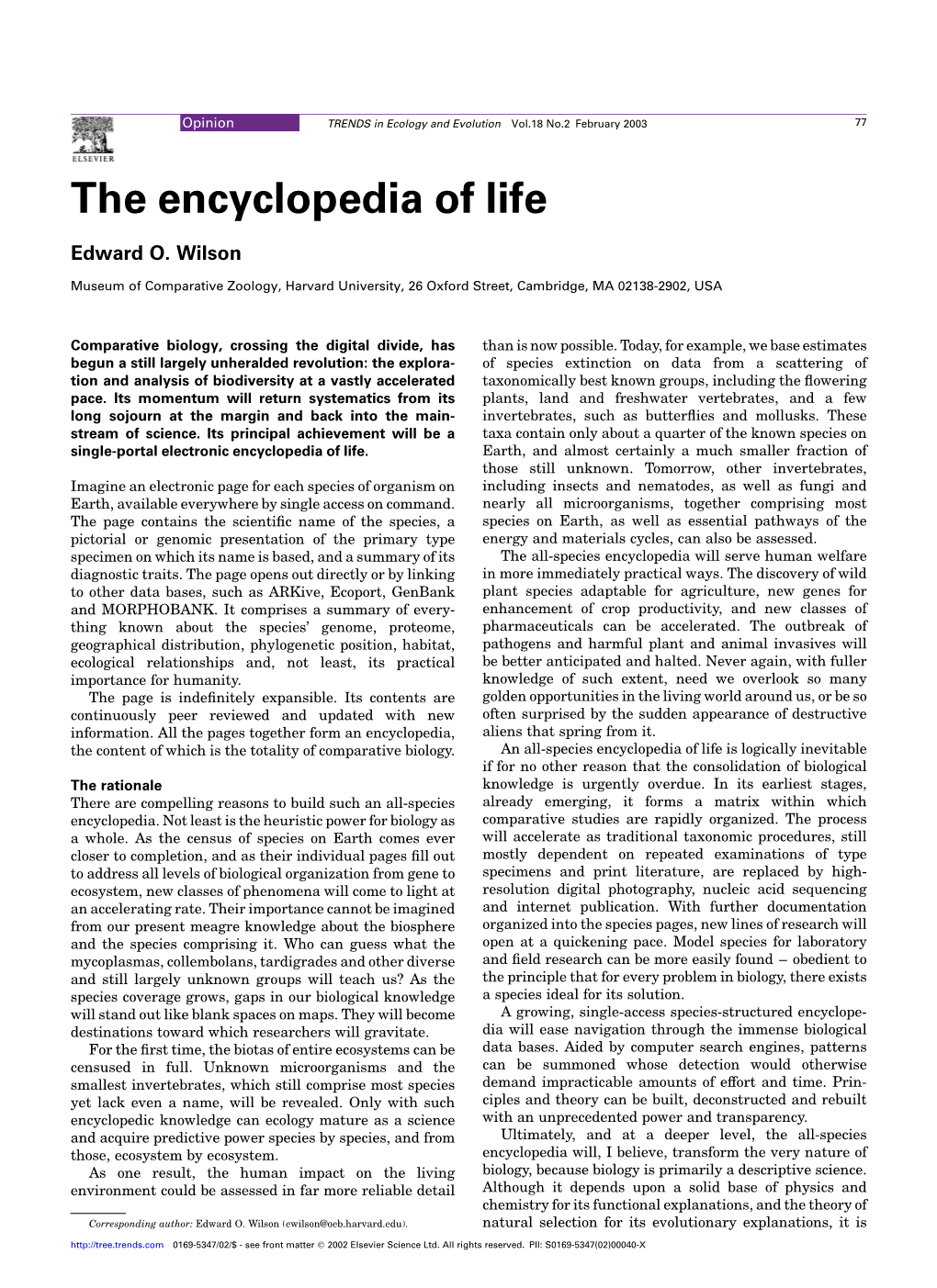 The Encyclopedia of Life