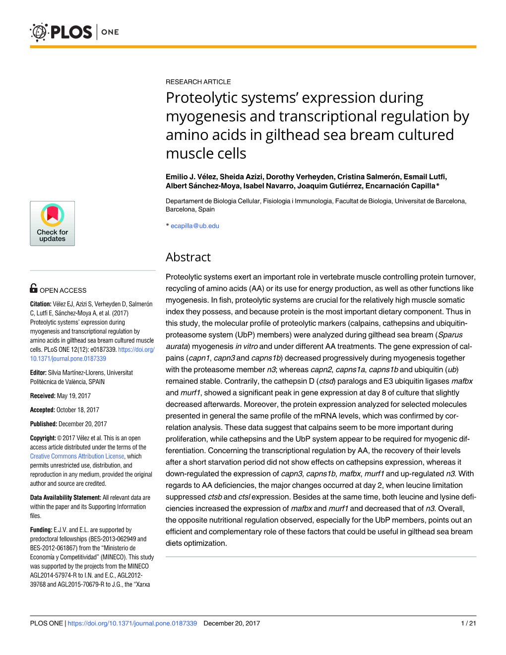 Proteolytic Systems' Expression During Myogenesis and Transcriptional