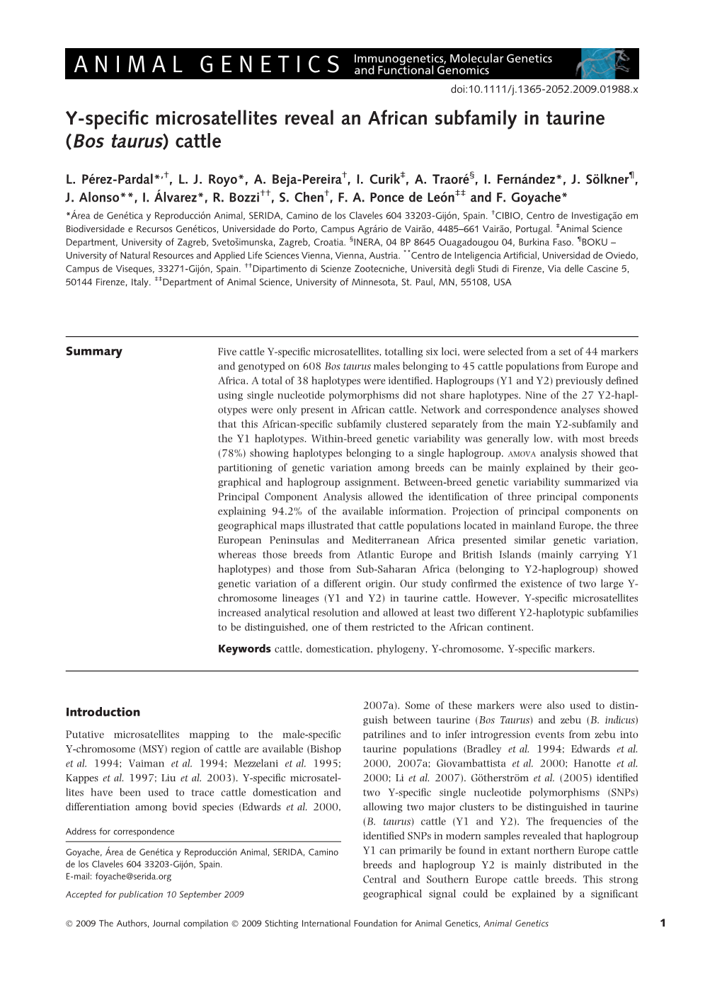 Y-Specific Microsatellites Reveal an African Subfamily in Taurine (Bos Taurus)