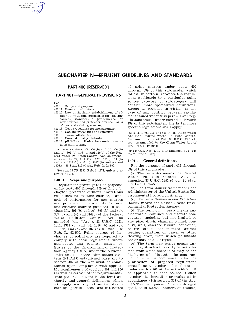 Subchapter N—Effluent Guidelines and Standards