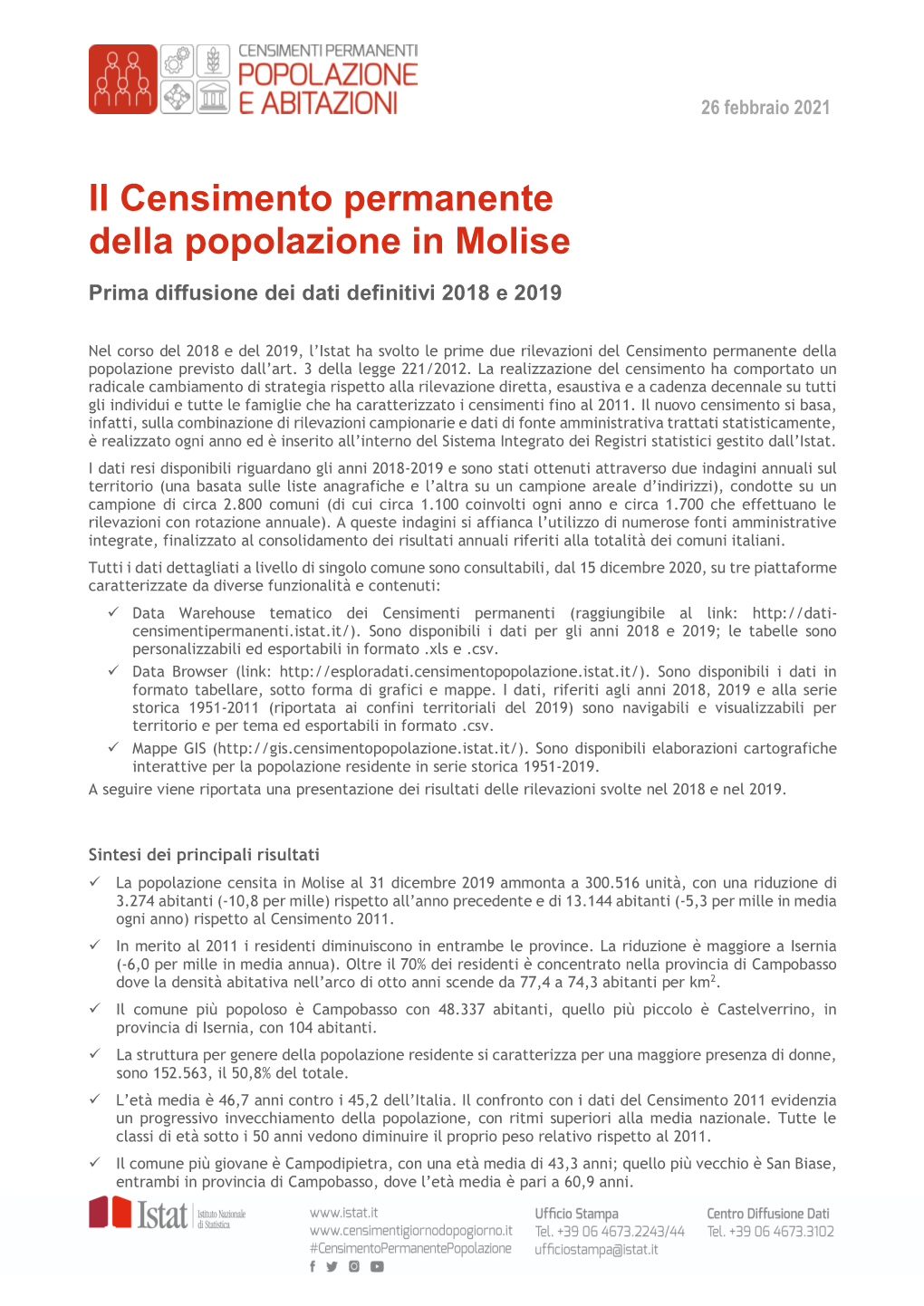 Il Censimento Permanente Della Popolazione in Molise