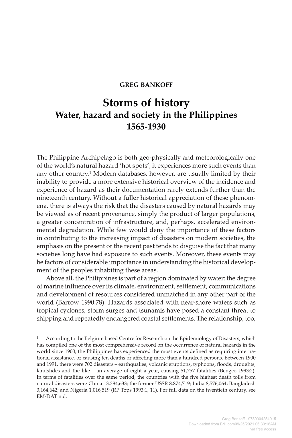 Storms of History Water, Hazard and Society in the Philippines 1565-1930