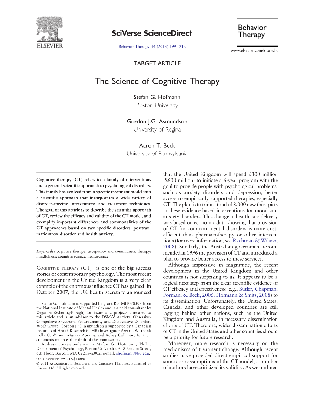 The Science of Cognitive Therapy