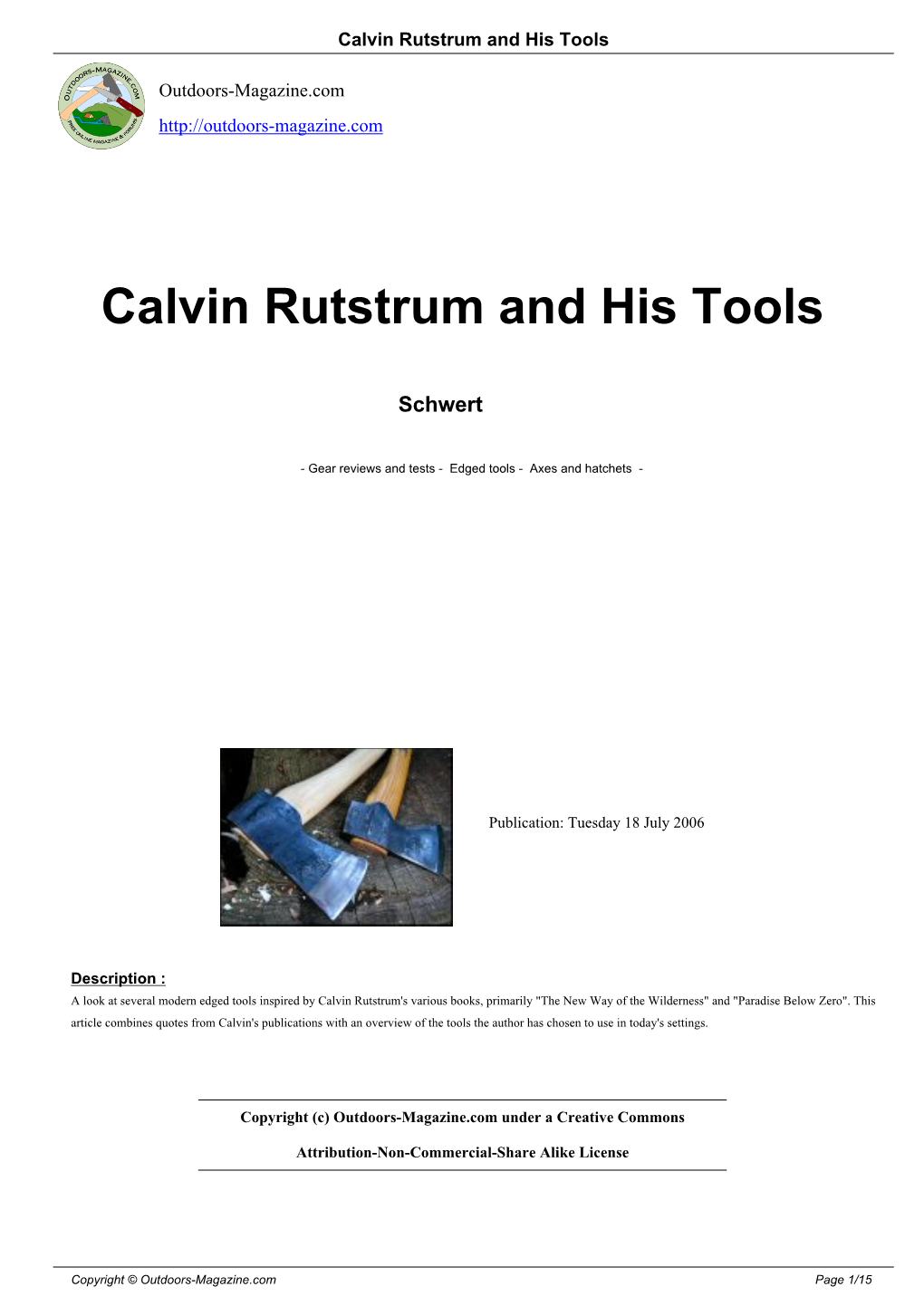 Calvin Rutstrum and His Tools