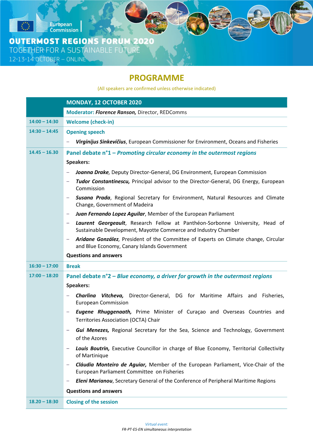 PROGRAMME (All Speakers Are Confirmed Unless Otherwise Indicated)