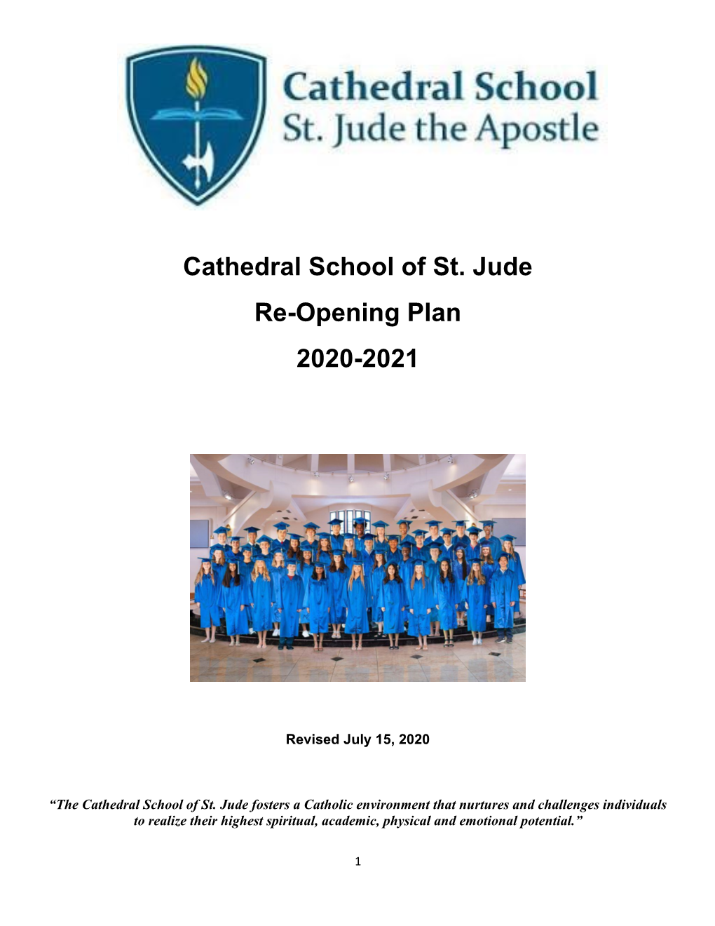 Cathedral School of St. Jude Re-Opening Plan 2020-2021