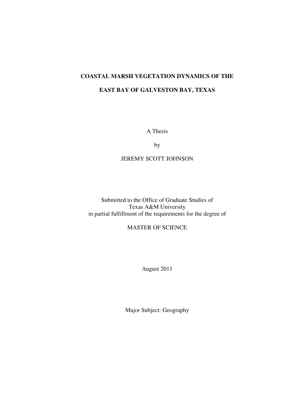 Coastal Marsh Vegetation Dynamics of the East Bay of Galveston Bay, Texas