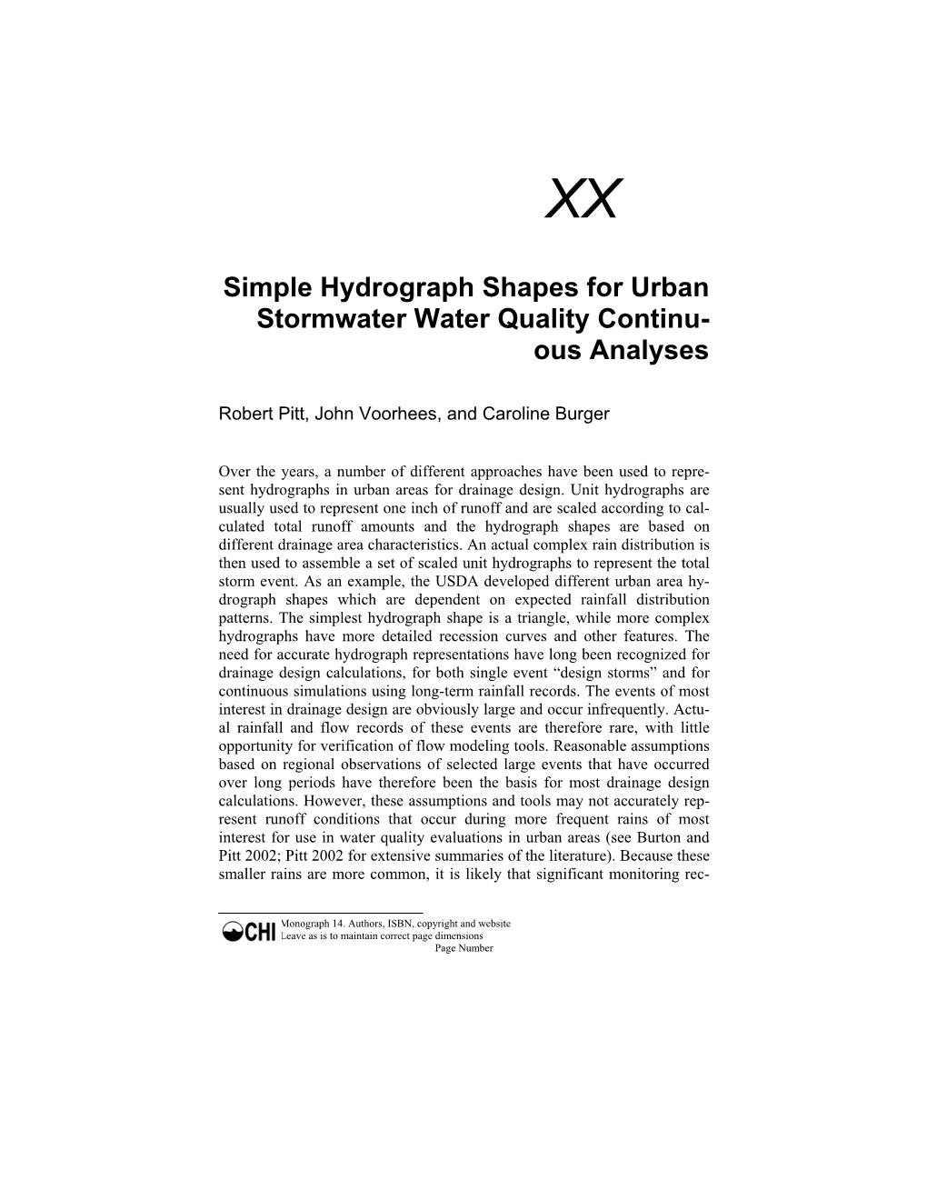 Simple Hydrograph Shapes for Urban Stormwater Water Quality Continu- Ous Analyses