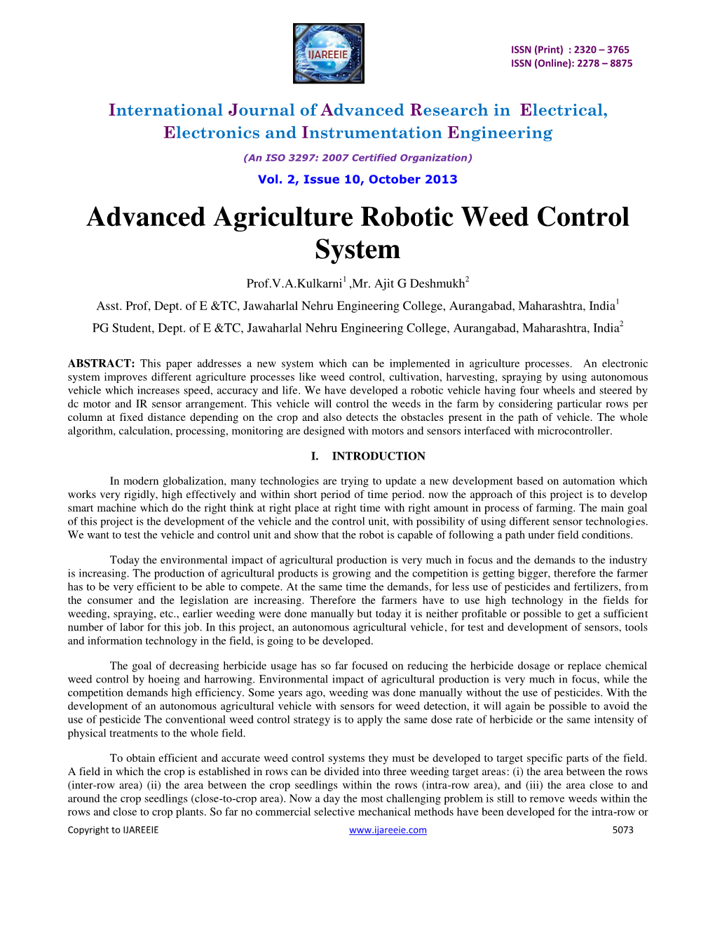 Advanced Agriculture Robotic Weed Control System